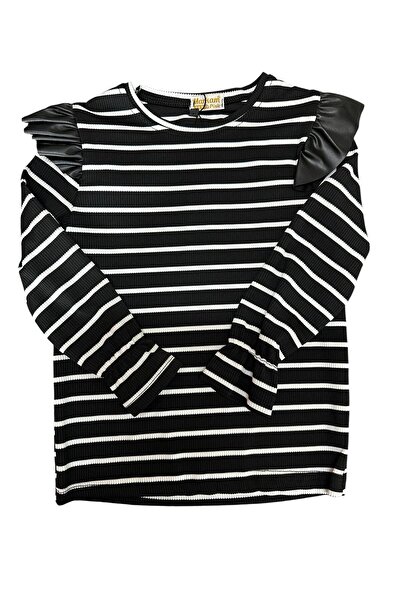 Kamex Girl's Striped T-Shirt Leather Salopet Set of 2