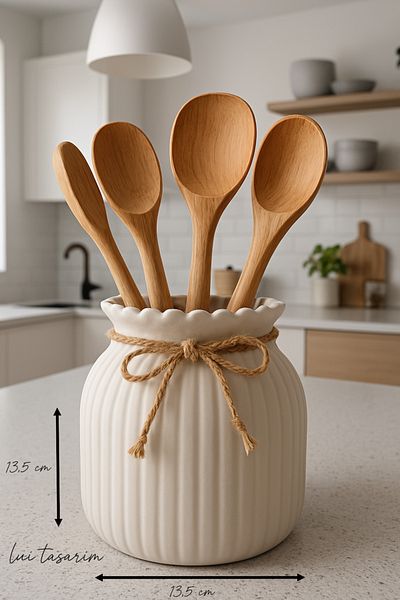 Lui Tasarım Ceramic Countertop Cutlery 13.5 cm Kitchen Decoration White