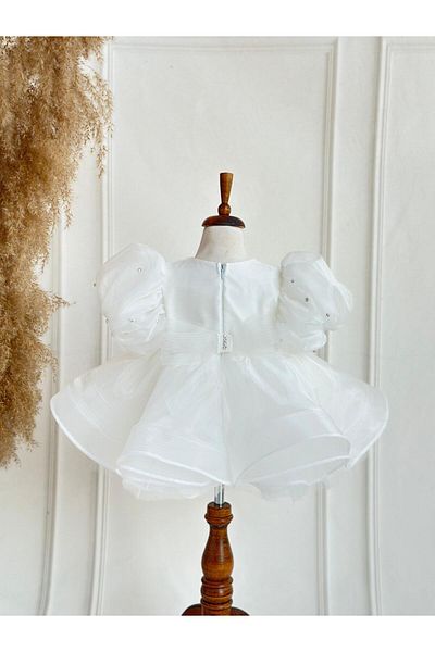 Hobidik Baby White Stone Puffy Tulle Girl's Dress |   1-8 Years Birthday Special Daily