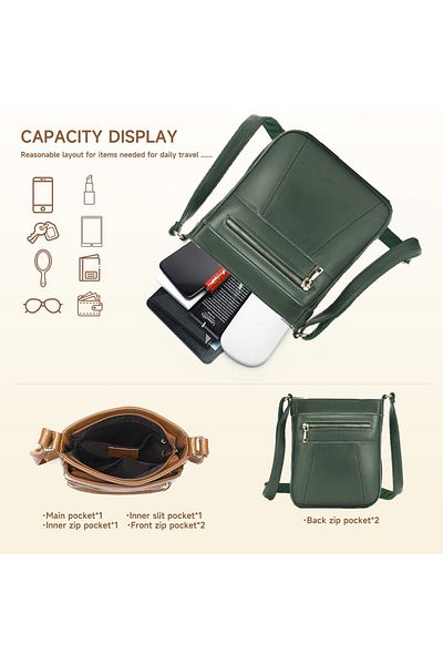 Lucmark Lucmark genuine leather shoulder bag, Green, practical and elegant, 23 x 21 x 10 cm,