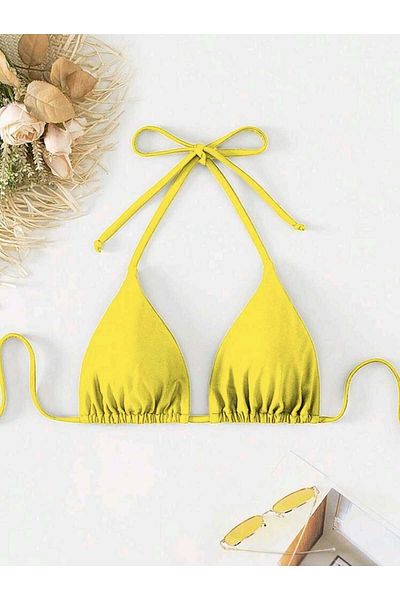 Stail Moda Women's Yellow Minimal Padded Cut Triangle Bikini Top