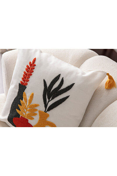 SWITA Comfort Series Punch Embroidered Linen Throw Pillow Cover 43X43 cm