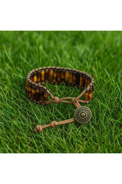 güleçdoğaltaş El Yapımı Kaplangözü Kapsül Kesim Doğal Taş Bileklik – Ayarlanabilir Örgü Tasarım (Unisex)