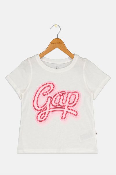 GAP Kids Girl Round Neck Short Sleeve Brand Logo Top, Multicolor