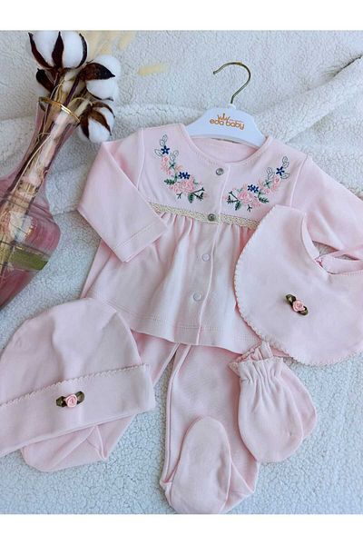 Bilge Trend New Born Baby Girl Pink Bahardali Embroidered Hospital Outlet Zibin Set
