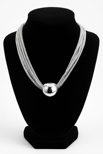 Bittox Guaranteed Elegant Multi Chain Silver Ball Detailed Silver Color Necklace - Very Special Product for Special Women