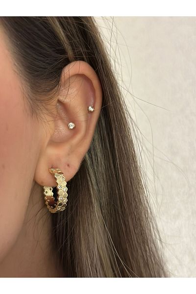 MyladyAccessoriess Zircon Stone Detail Honeycomb Hoop Earrings (Steel)