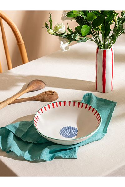 LC Waikiki Lcw Home Mixed Seashell Printed Ceramic Salad Bowl 25 cm