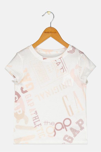 GAP Kids Girl Round Neck Short Sleeves Brand Logo Top, Multicolor