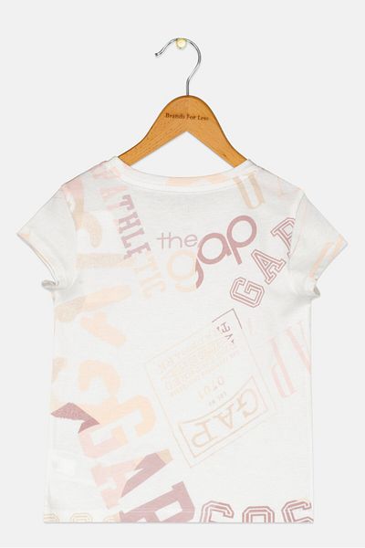 GAP Kids Girl Round Neck Short Sleeves Brand Logo Top, Multicolor
