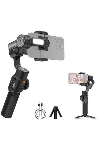 ZHIYUN Smooth-5S AI مثبت للهواتف الذكية، مثبت ثلاثي المحاور للهواتف الذكية، مثبت للهواتف المحمولة مع حامل ثلاثي القوائم