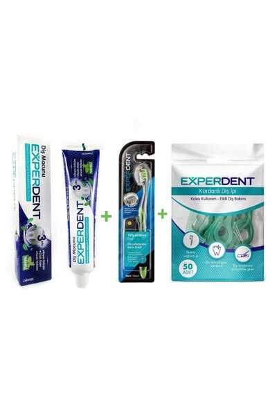 EXPERDENT Tiryakilere Özel sert Diş Fırçası+Beyazlatıcı Diş macunu+Kürdanlı d...