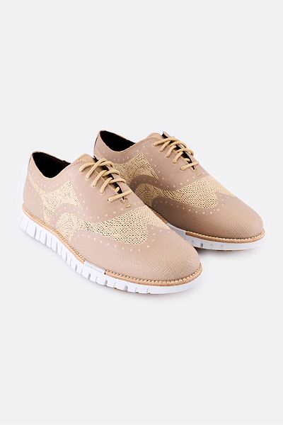 Cole Haan Men Wide ZG Rmstd Embro Lace Up Casual Shoes, Tan