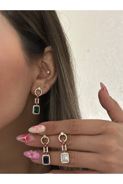 MyladyAccessoriess Colorful Dangle Baguette Stone Earrings (Steel) Gold
