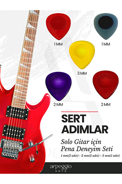 arpeggio ARTE 'SERT ADIMLAR' - Solo Gitar İçin Pena Deneyim Seti 5 adet (1mm, 2mm, 3mm Karışık Renk)