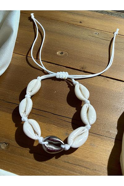Major Butik صدف صف واحد من الجلد سلسلة سوار خلخال كريم