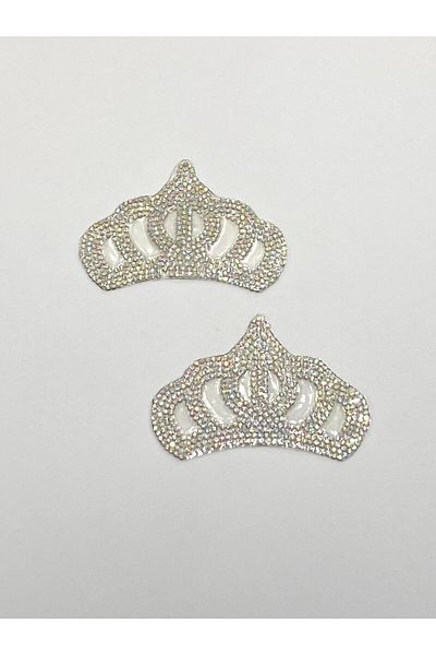 karantuhafiye Crown Crest / Stone Crest / Iron-On / Iron-On Transfer Adhesive Crown Crest / Set of 2 Silver-Colored