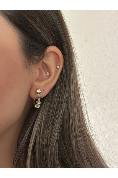 MyladyAccessoriess Double Color Ball Stud Detailed Hoop Earrings (Steel)