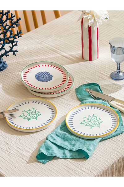 LC Waikiki Lcw Home Mixed Printed Ceramic Cake Plate Set of 4 20 cm
