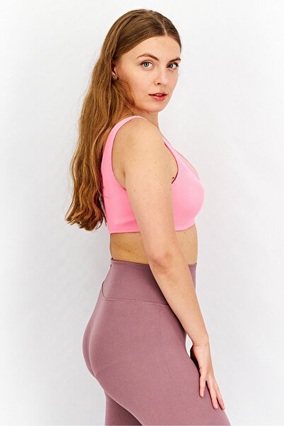 Sinsay Women U-Neck Sleeveless Ribbed Crop Top, Neon Pink