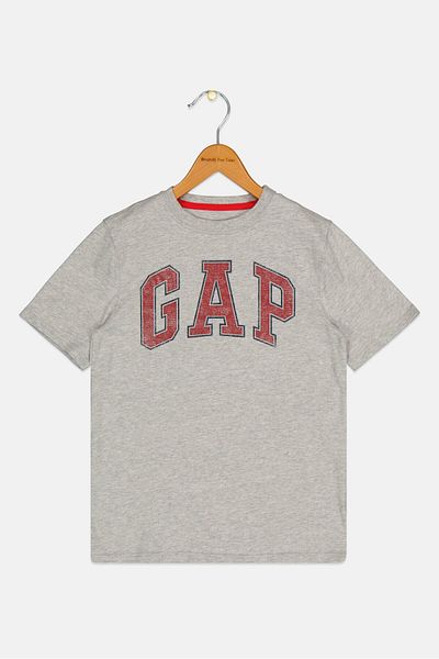 GAP Kids Boy Crew Neck Short Sleeve Brand Logo T-Shirt, Grey