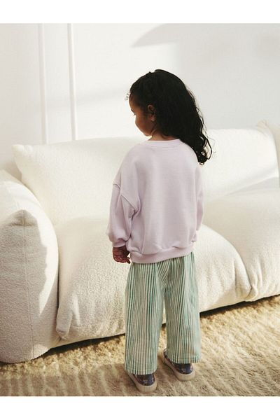 Next Baby Cotton Green Striped Printed Long Sleeve Top and Bottom Set