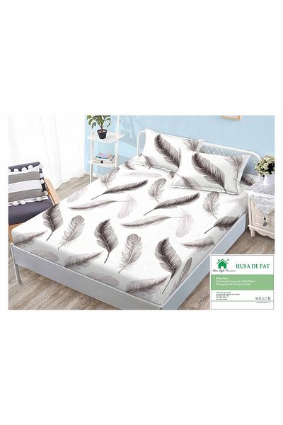 FIONNA.RO Duvet Cover with Elastic and Pillowcases 160x200cm - Grey Feathers