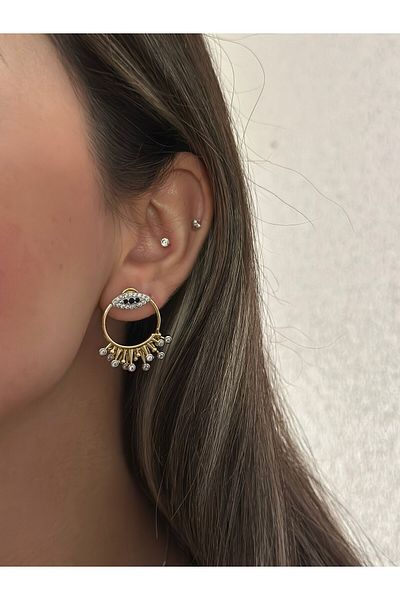 MyladyAccessoriess Steel Earrings with Eye and Zircon Stone Detail