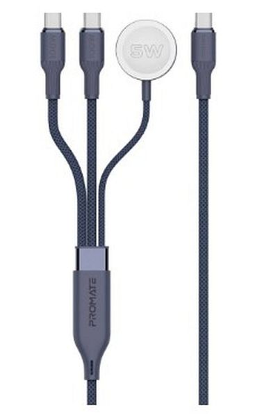 Promate 100W SuperFast USB-C Charging Cable with Dual USB-C Ports, Apple Watch Charger
