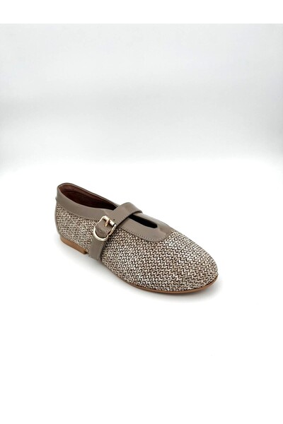 Mariolucci Kadın Düz Topuklu Hasırlı Babet Hakiki Vizon Rugan Deri