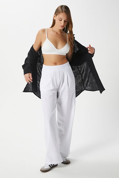 Ritnice Pantaloni Palazzo albi din bumbac Lana de damă
