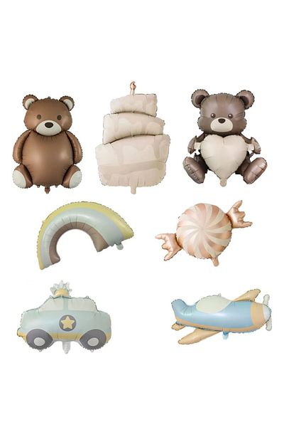 DÜVENCİ TİCARET Retro Aircraft Police Car Bear Foil Balloon Set
