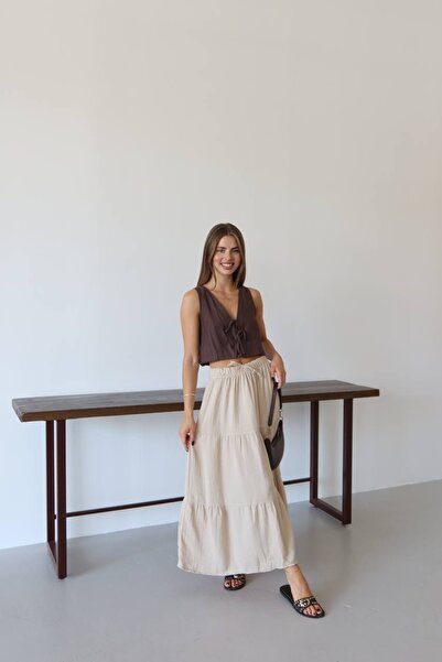 Welsoft Muslin Fabric Pleated Detailed Women's Skirt