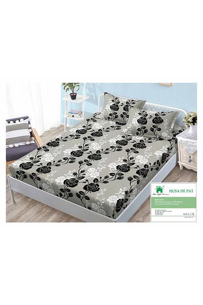 FIONNA.RO Duvet Cover with Elastic and Pillowcases 160x200cm - Black Roses