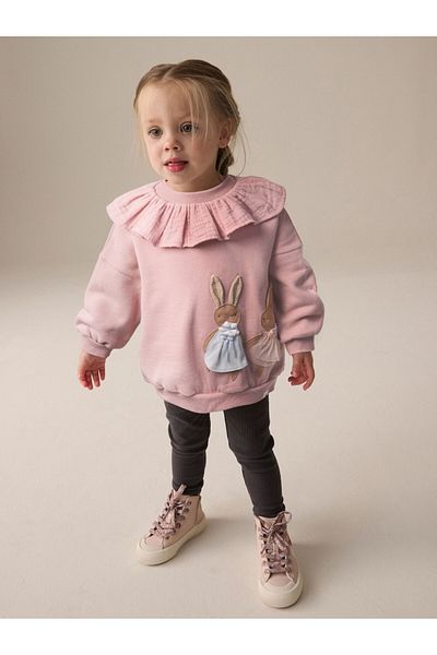 Next Baby Cotton Pink Rabbit Patterned Long Sleeve Top and Bottom Set