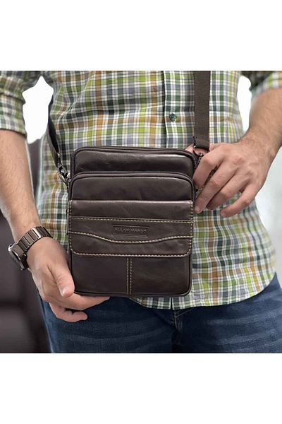 Micutz Allan Marco Elite Men's Shoulder Bag, Brown, Genuine Leather, 19x22x6cm