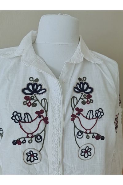 ZTO Women's Embroidered White Shirt