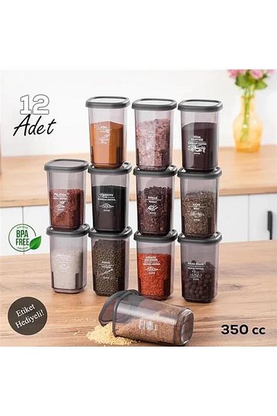 AVENURE 1107 Set of 12 Leakproof Flat Lid Labeled Spice Jars - Food and Food Storage