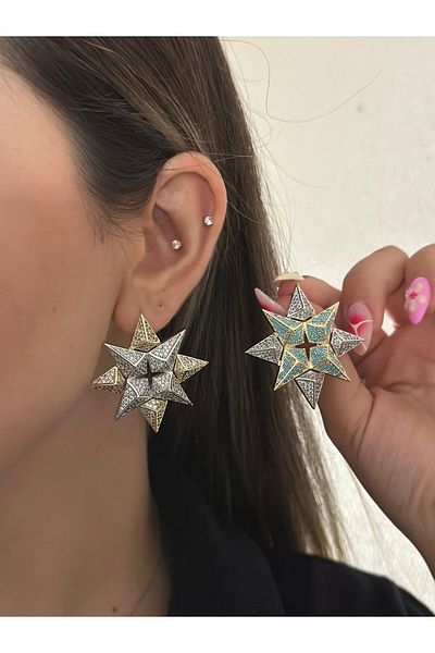 MyladyAccessoriess Full Zircon Stone Pole Star Earrings Gold