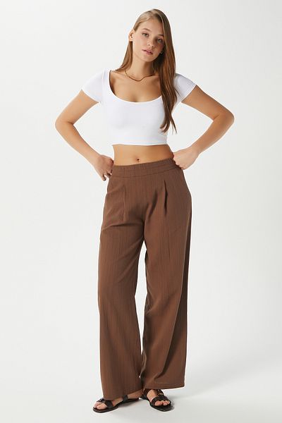 Ritnice Women's Lana Linen Cotton Brown Palazzo Pants