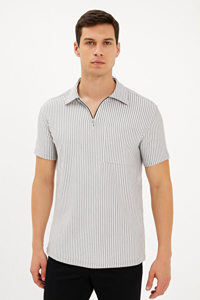 Calista home Cotton Men's Polo Neck Striped Short Sleeve T-Shirt T-Shirt Soft