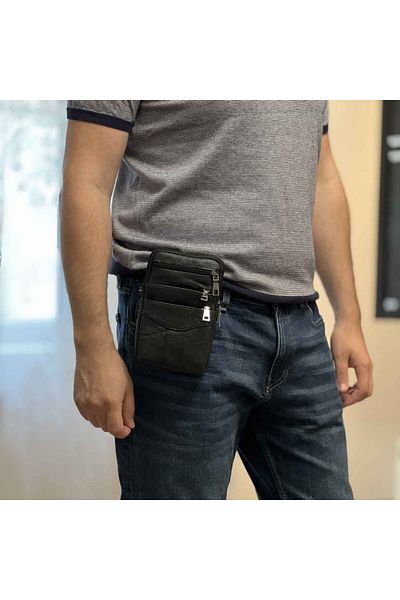 Micutz Men's Bag with Multifunctional Belt Clip, 12.5 x 19 x 4 cm, Black Color