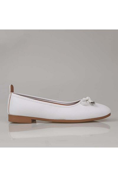 Trend Adımlar White Bow Tie Flat Ballerinas