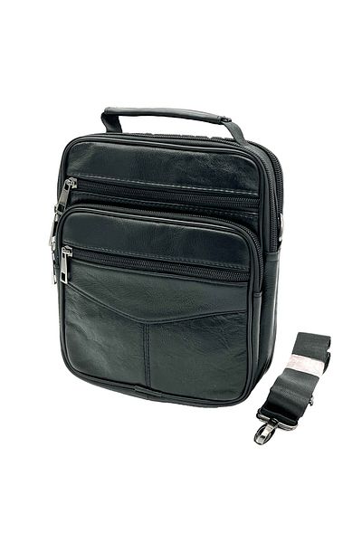 Micutz Genuine Leather Handbag Black/Brown, Hand Strap, Removable Straps, 19x23x7cm, Black