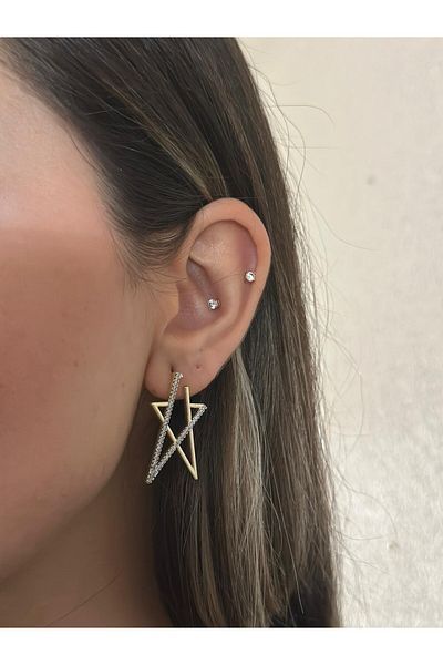 MyladyAccessoriess Zircon Stone Detailed Star Earrings (Steel)