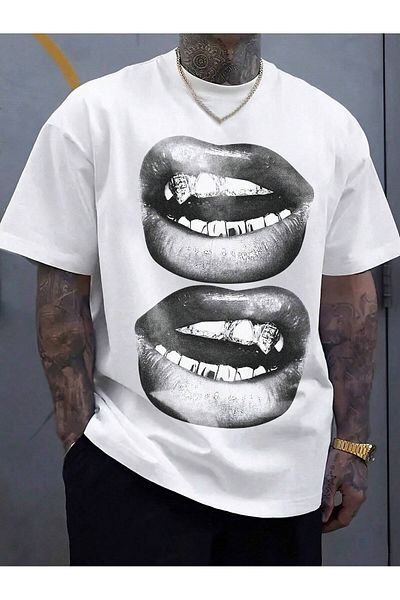 SVART WEAR Lip Mouth Printed T-Shirt Oversize Unisex Tee T-Shirt