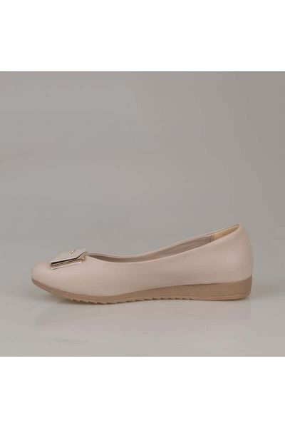 Trend Adımlar Cream Stone Embroidered Women's Classic Ballerinas