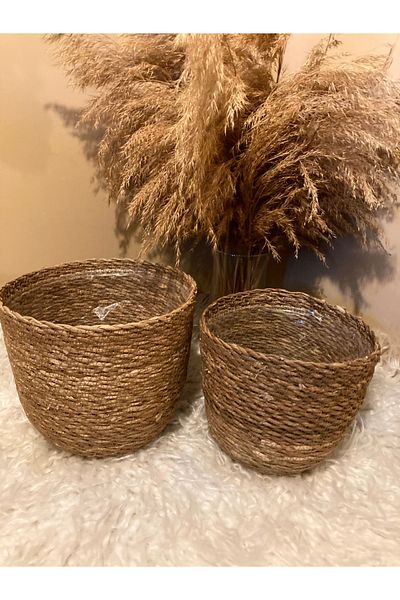 Paganca 2-Piece Wicker Cylinder Flower Pot Medium Sizes