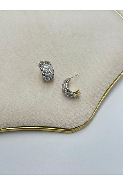 MyladyAccessoriess Double Color Detail Full Zircon Hoop Earrings (Steel)