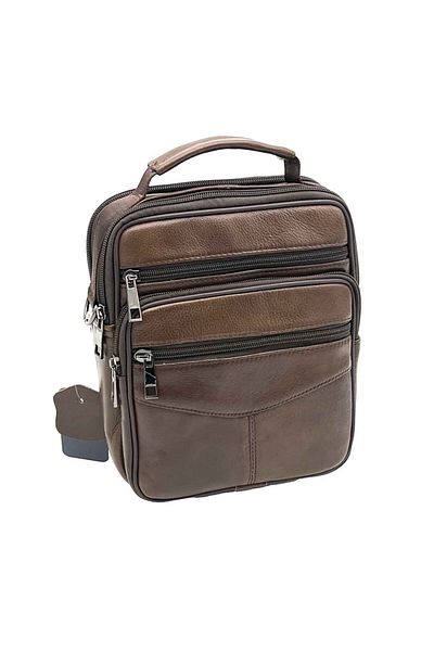 Micutz Genuine Leather Handbag Black/Brown, Hand Strap, Removable Straps, 19x23x7cm, Brown